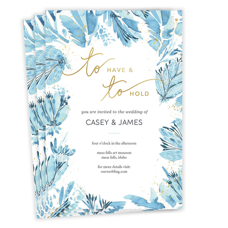 To Have and To Hold Blue Florals Wedding Invitation