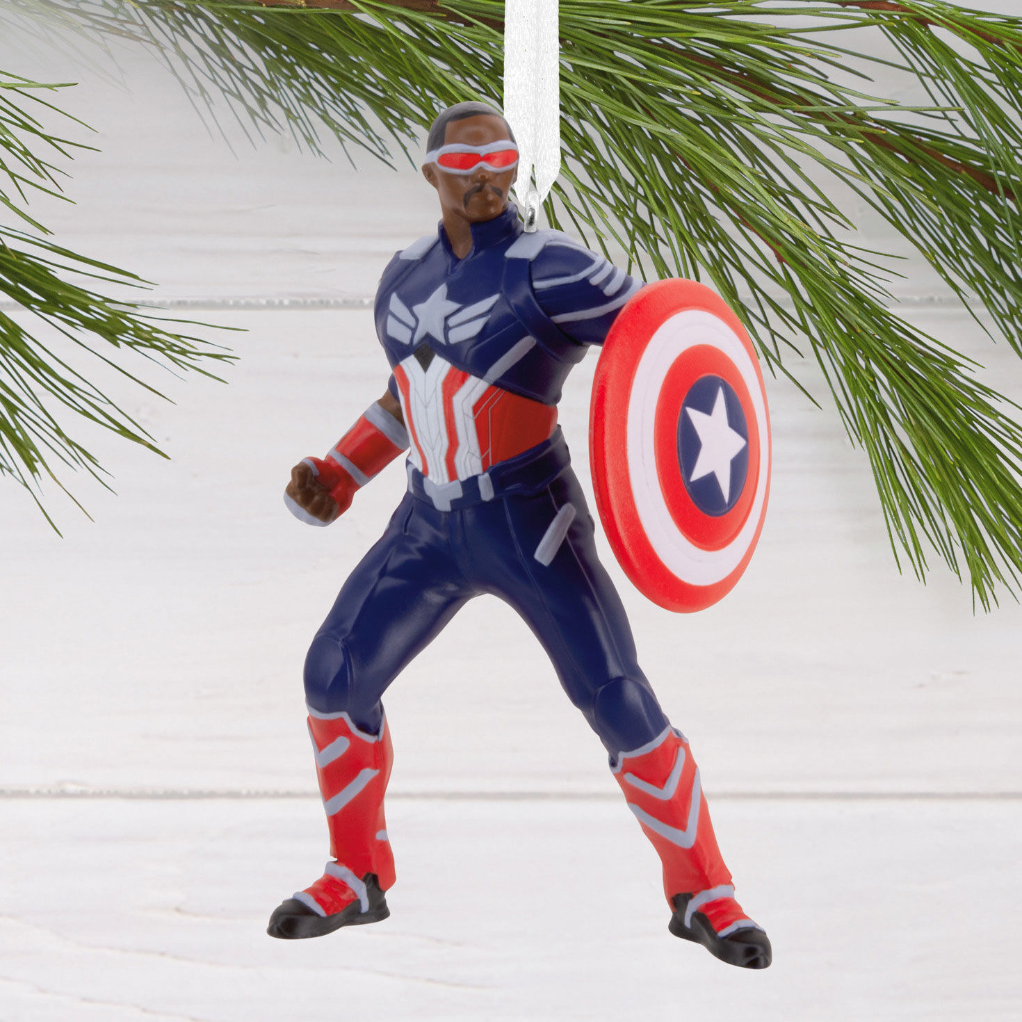 Captain America Sam Wilson Christmas Ornament hanging on tree image number 2