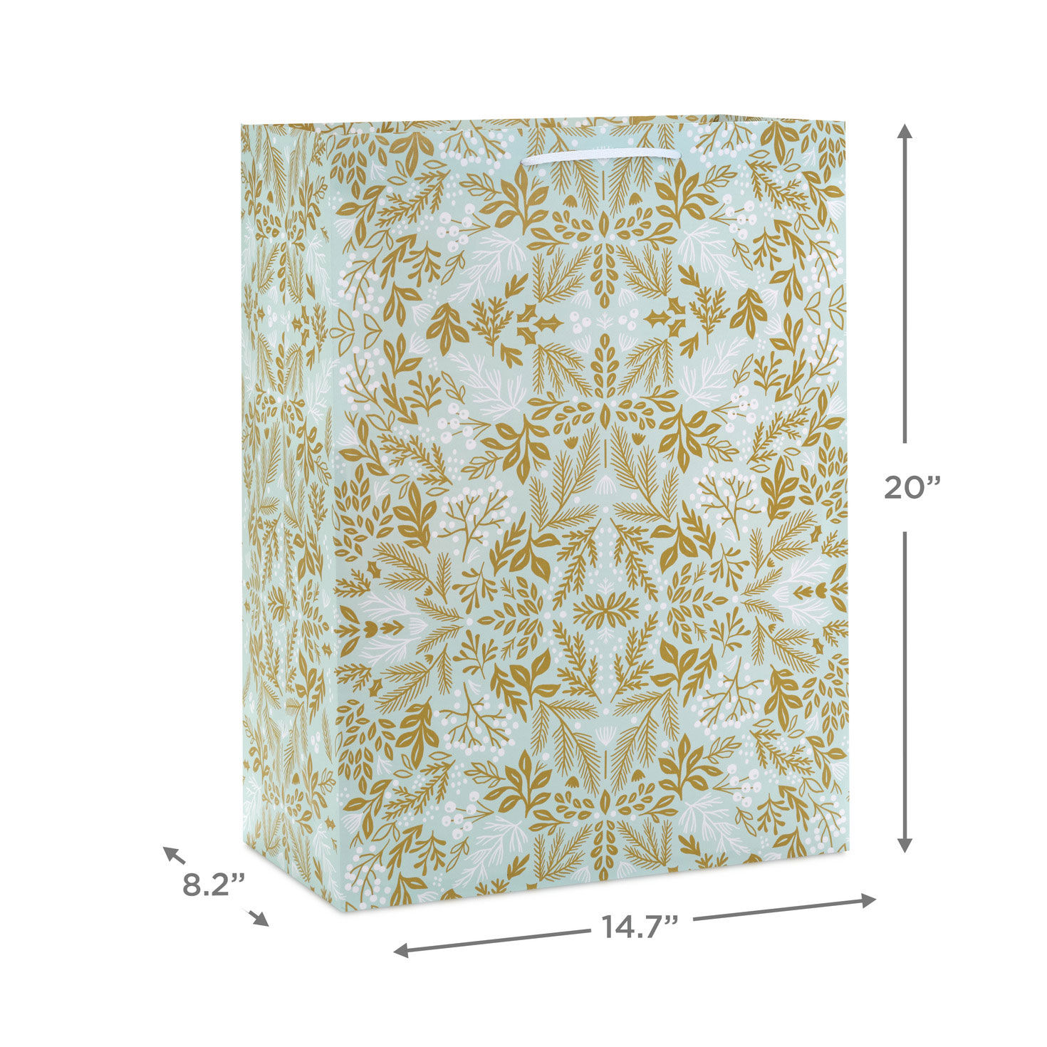 Gold Floral on Light Blue Jumbo Christmas Gift Bag measurement image number 3