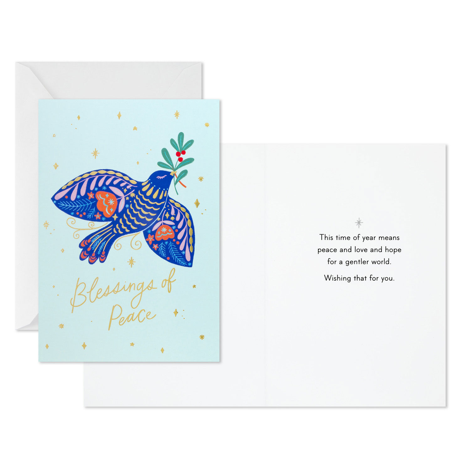 Colorful Dove on Blue Boxed Christmas Cards Card Front with Sentiment image number 3