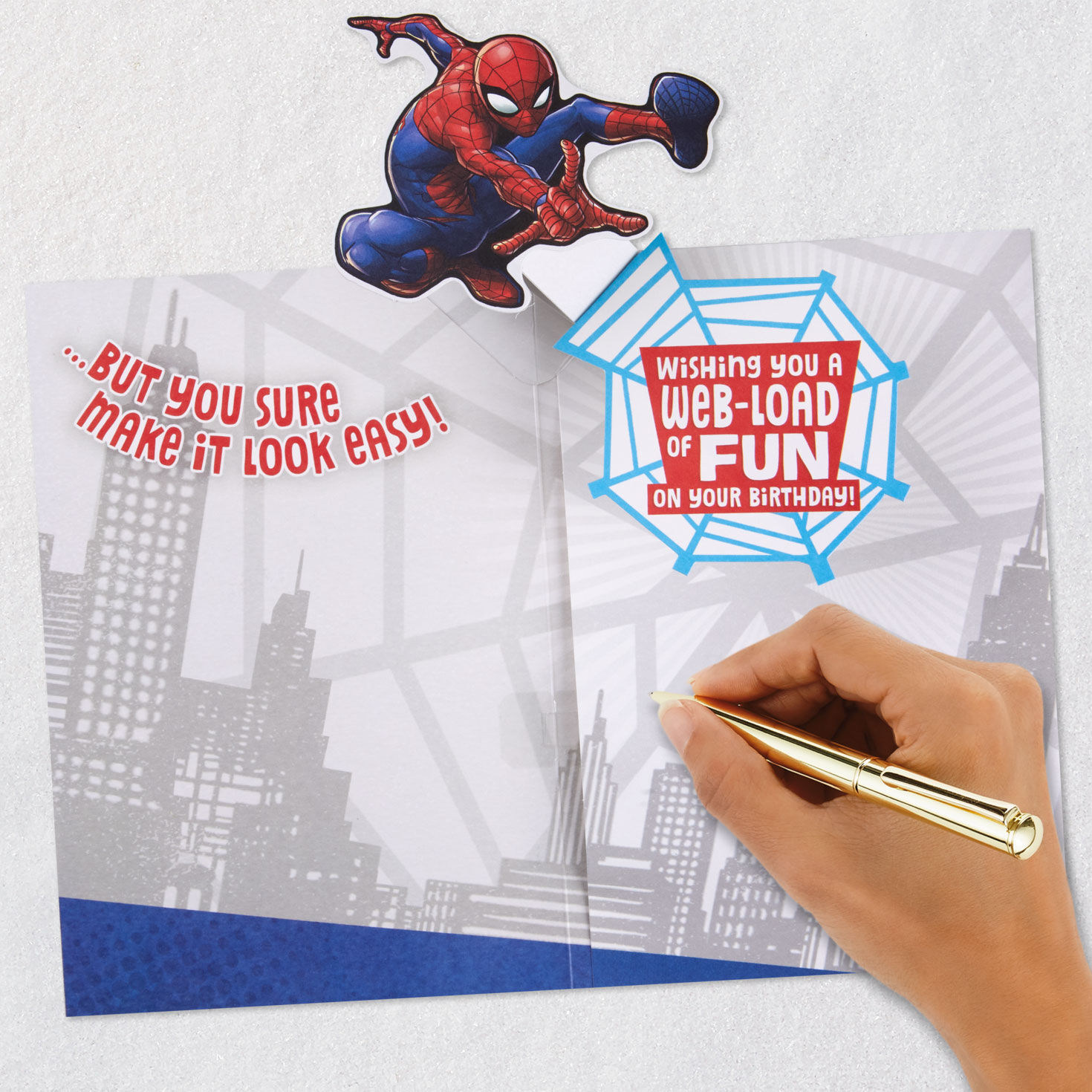 Spider-Man Musical Pop-Up Birthday Card for Grandson signing card image number 7