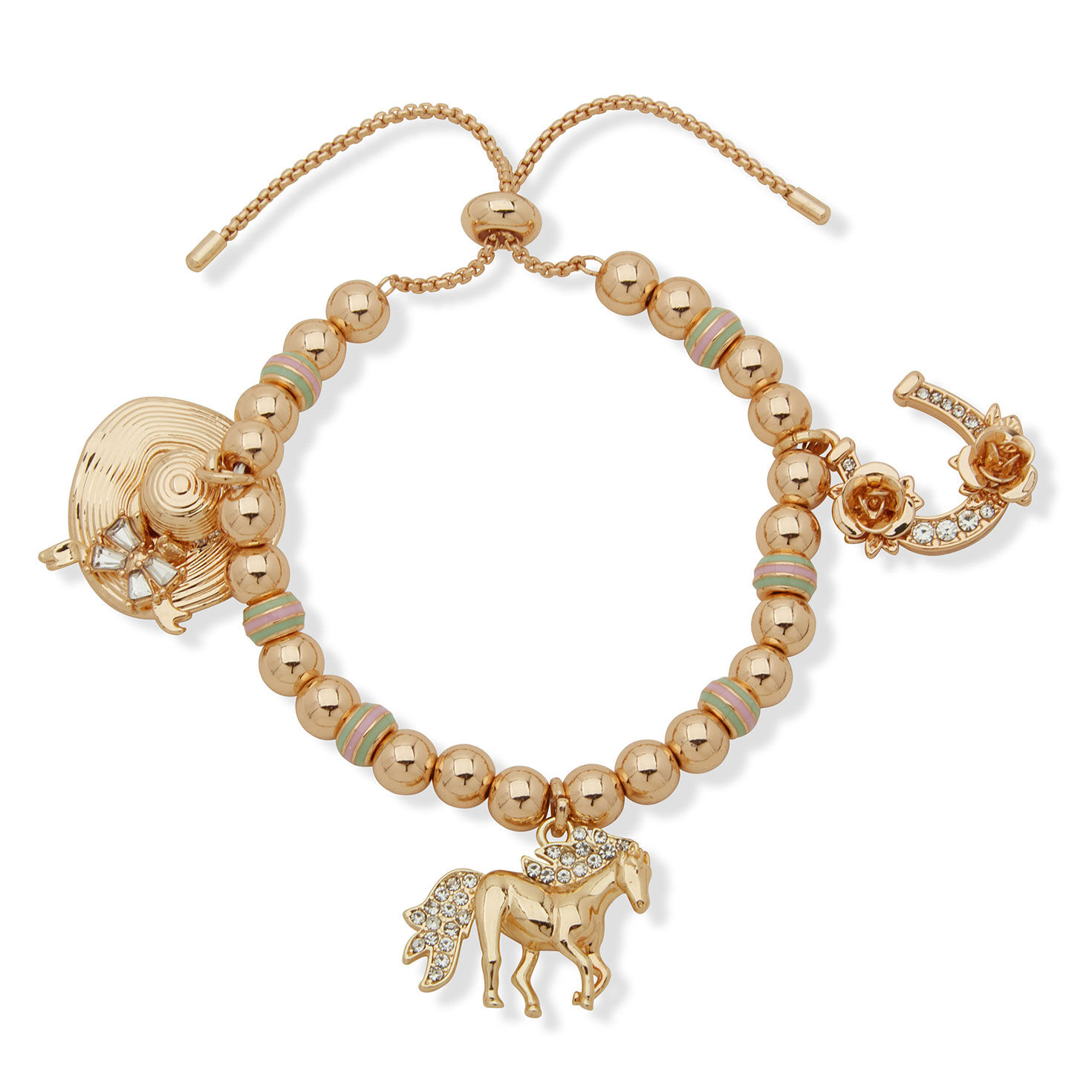 Kentucky Roses Gold Metal Beaded Bracelet With Charms