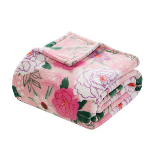 Illustrated Flowers Plush Fleece Throw Blanket, 50x70
