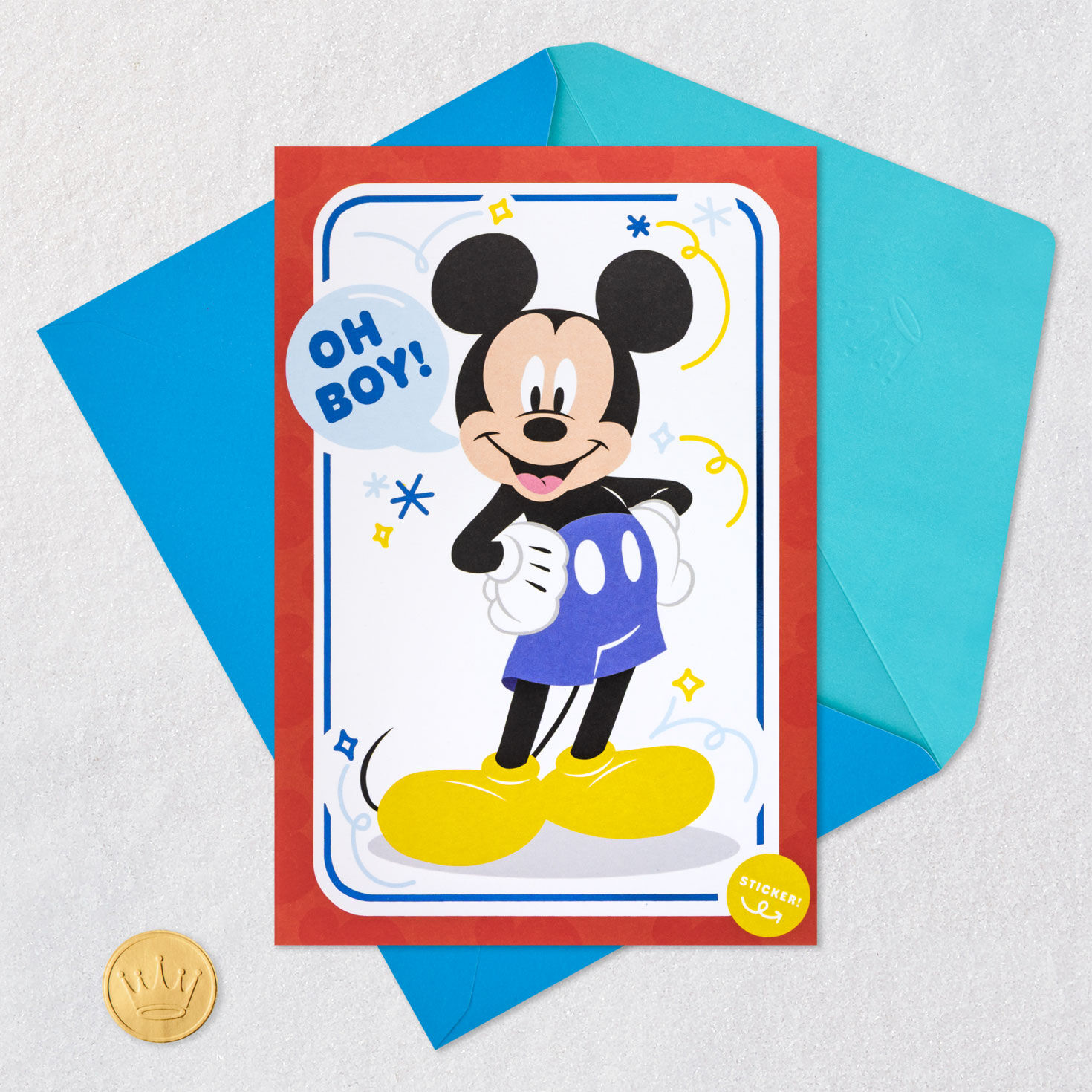 Disney Mickey Mouse Kids Birthday Card With Sticker Card Front with Envelope and Gold Seal image number 7