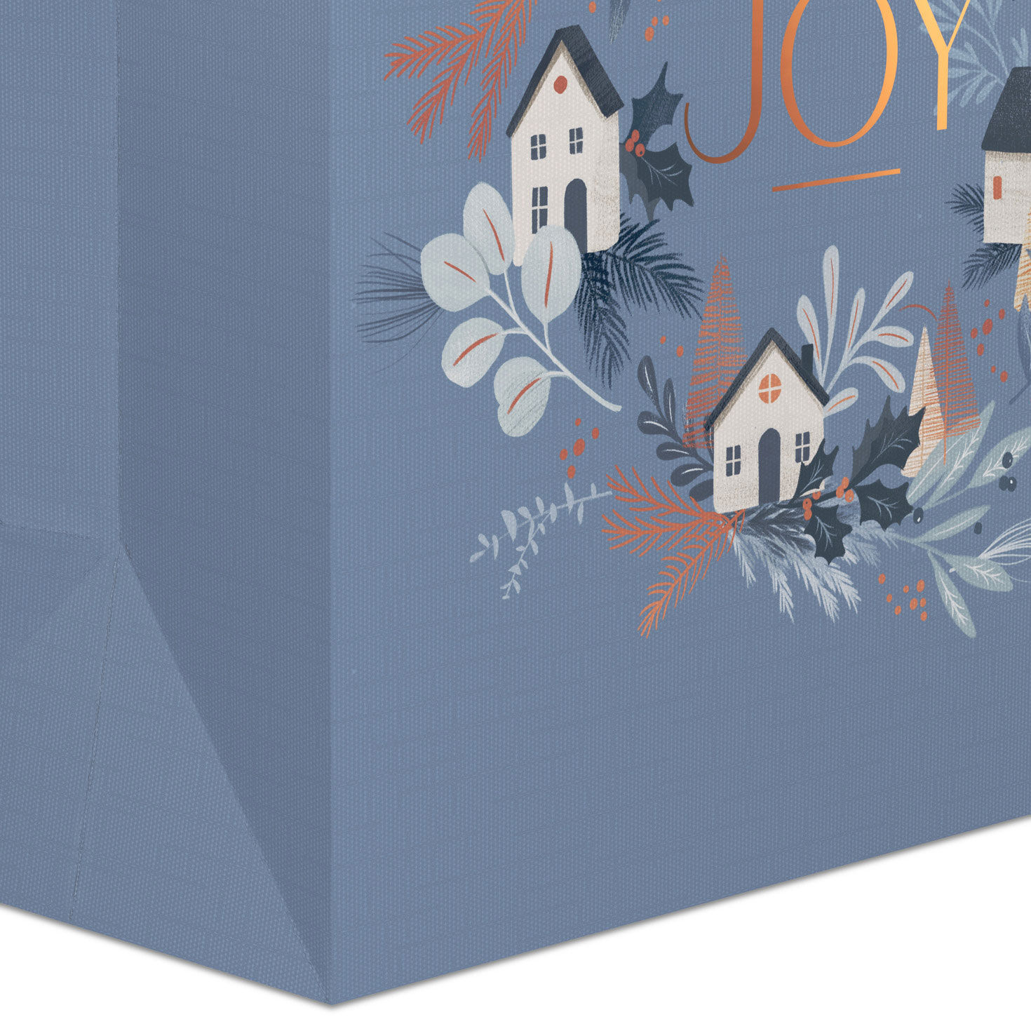 Cottages on Icy Blue Large Holiday Gift Bag Base/Side Detail image number 5