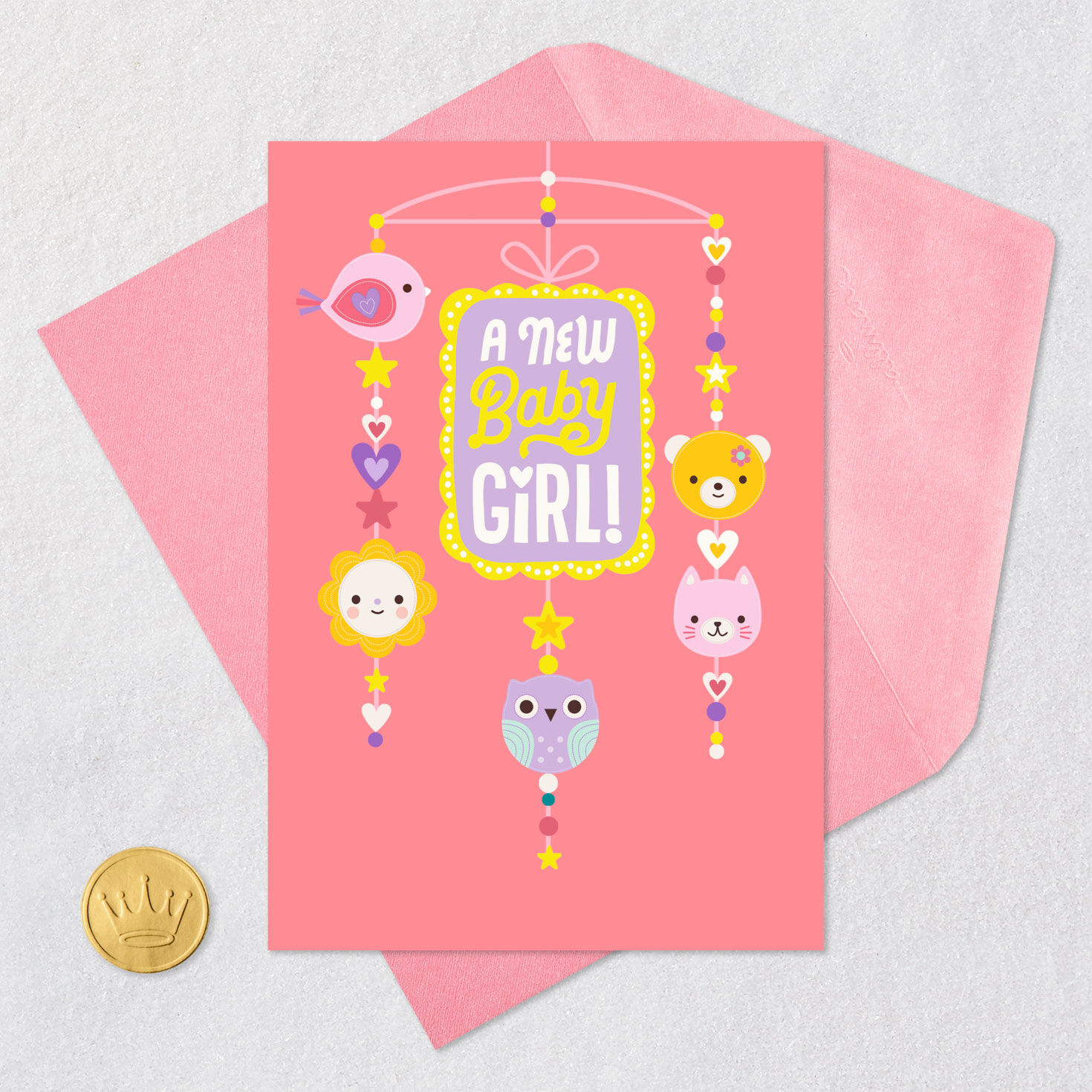 Baby Crib Hanging Toy Welcome New Baby Girl Card Card with envelope and Seal image number 5