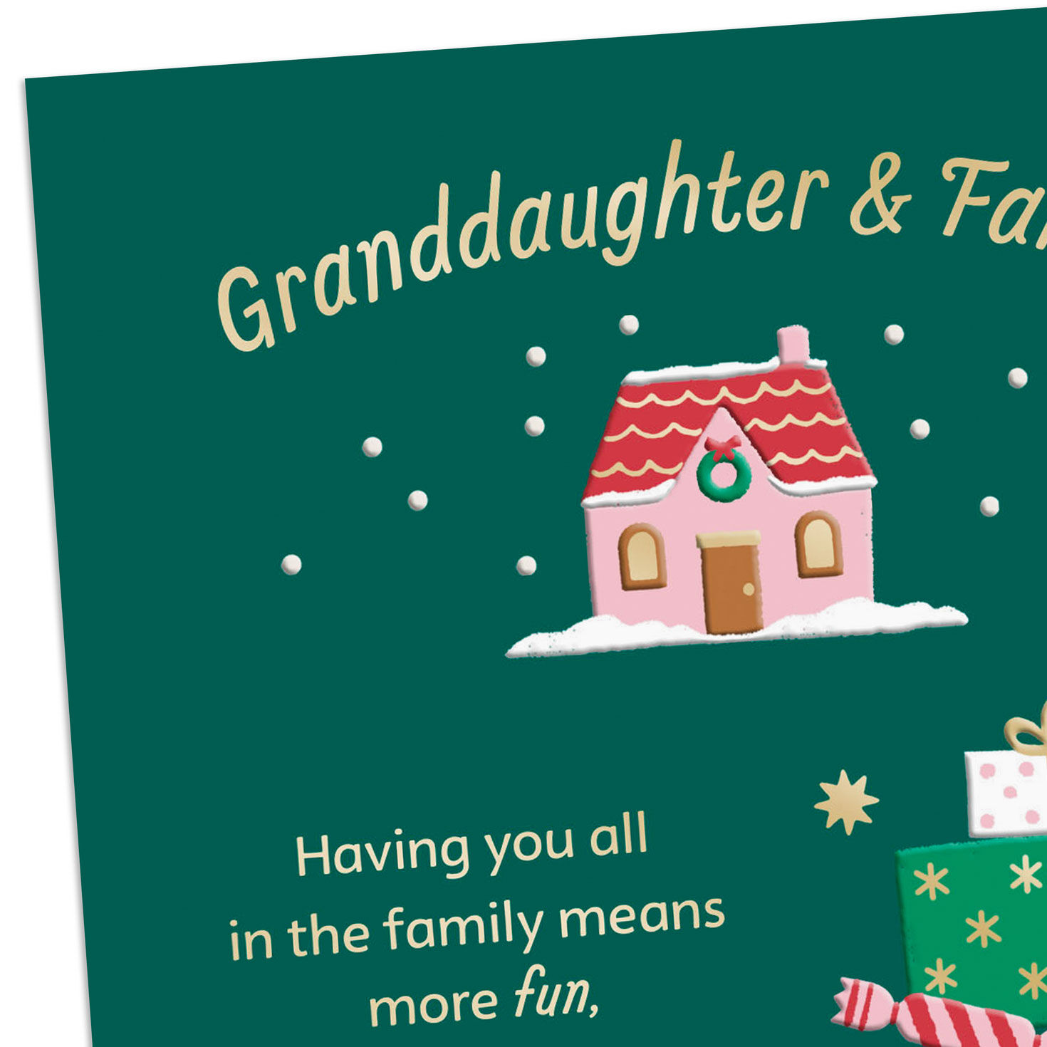 Icons on Green Christmas Card for Granddaughter and Family Card Front Detail image number 4