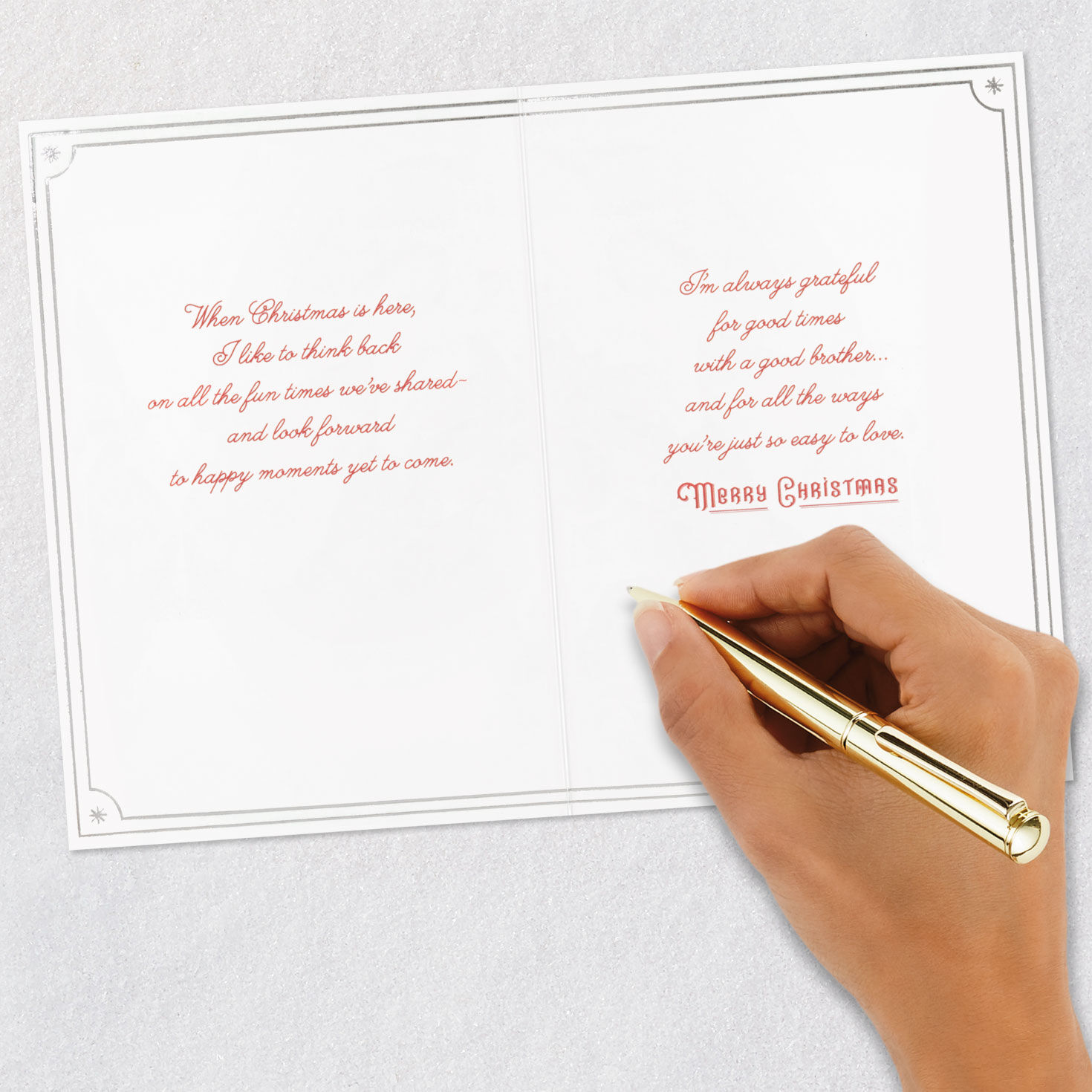 Kids Building Snowman Brother Christmas Card signing card image number 7