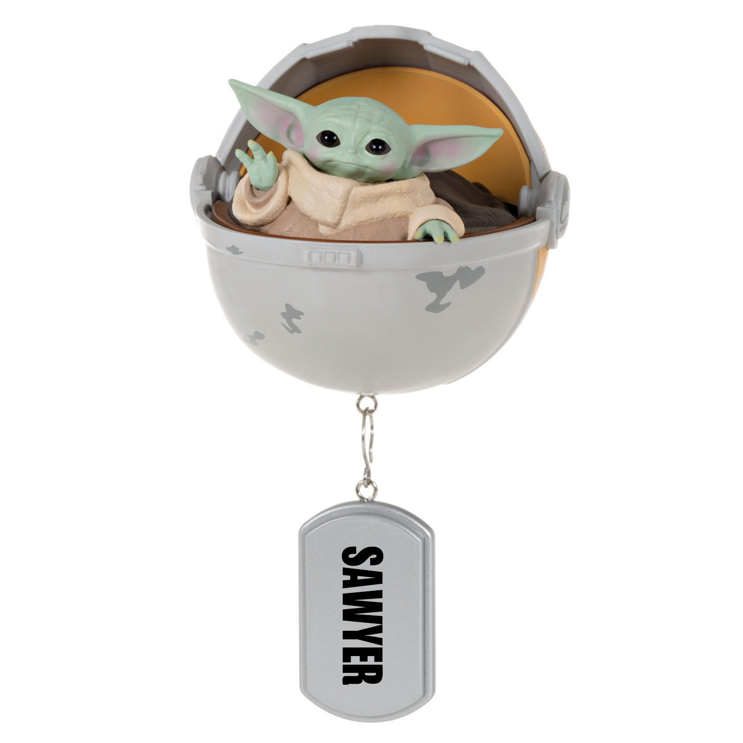 Star Wars: The Mandalorian™ Grogu™ in Hovering Pram Personalized Ornament, Custom Text