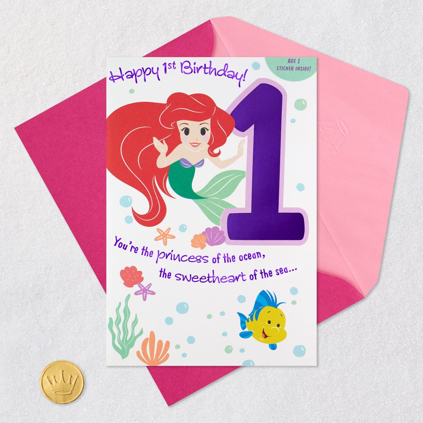 Disney The Little Mermaid First Birthday Card for Girl With Sticker for only USD 4.99 | Hallmark
