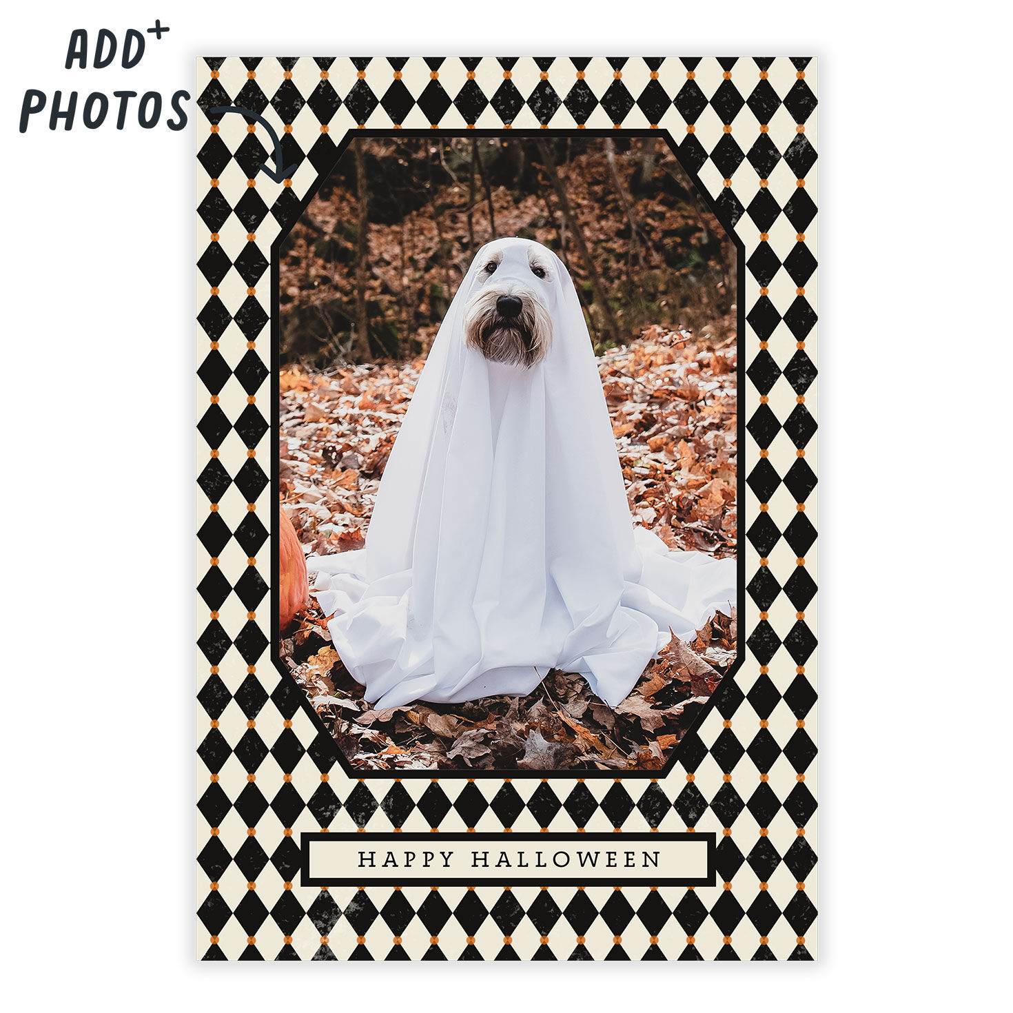 Black Diamonds Frame Personalized Halloween Card Card Front indicating personalization image number 2