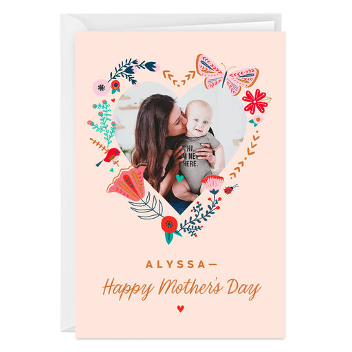 Personalized Flower Heart Mother's Day Photo Card, 