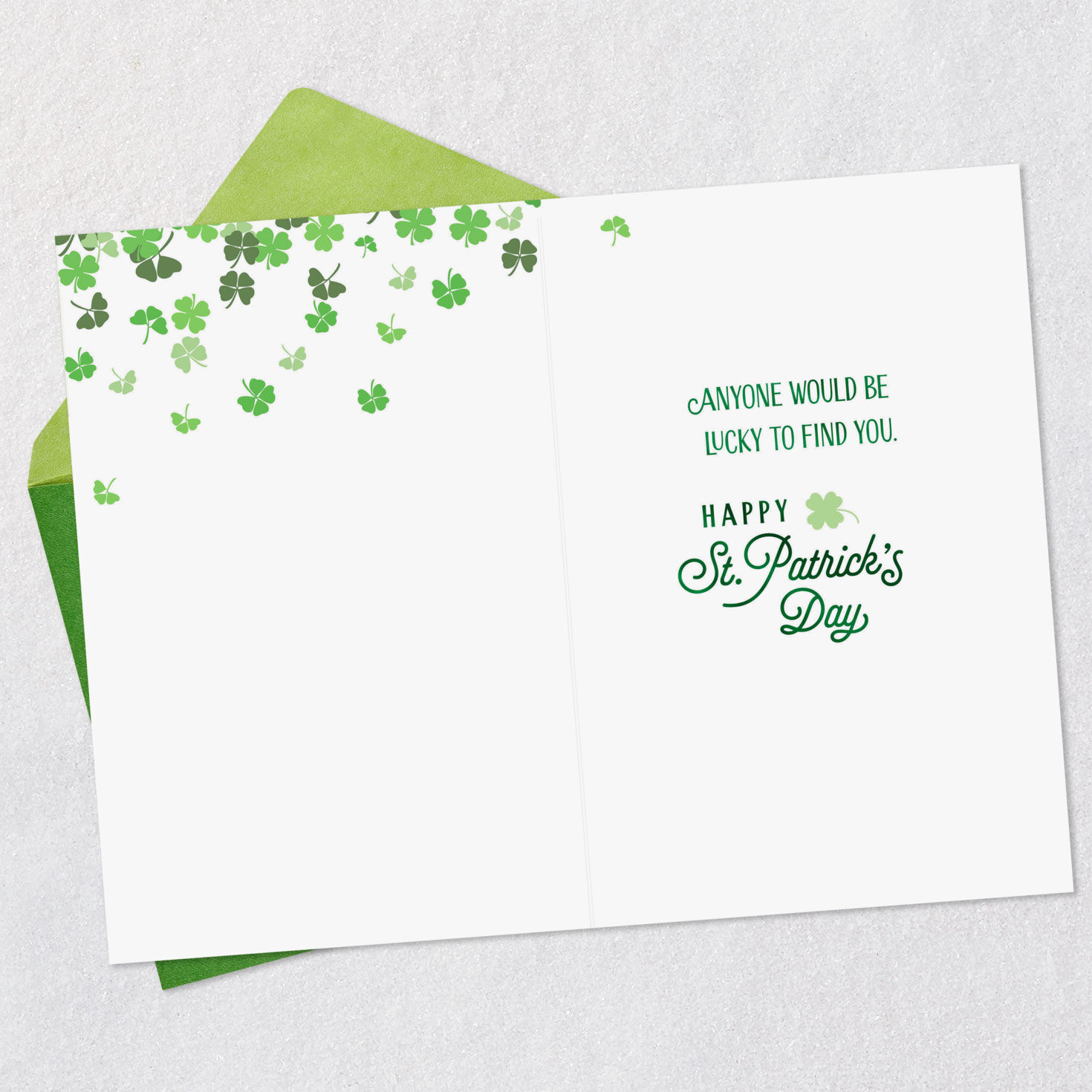 Shamrock of 4-Leaf Clovers St. Patrick's Day Card Open card with envelope image number 3