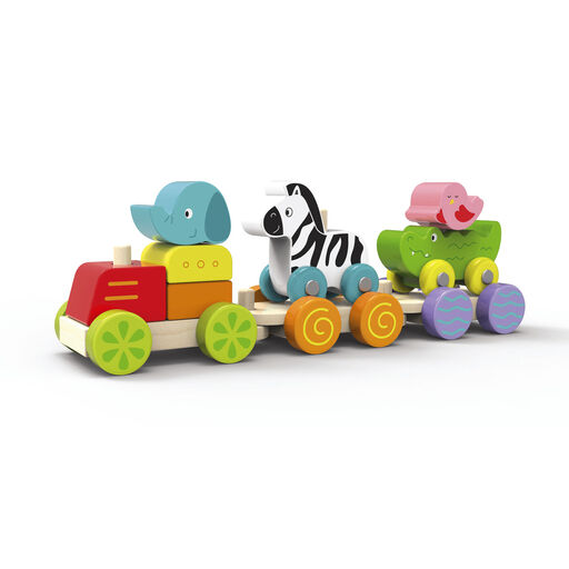 Edushape Happy Zoo Train Stacking Wood Toy, 10 Pieces, 