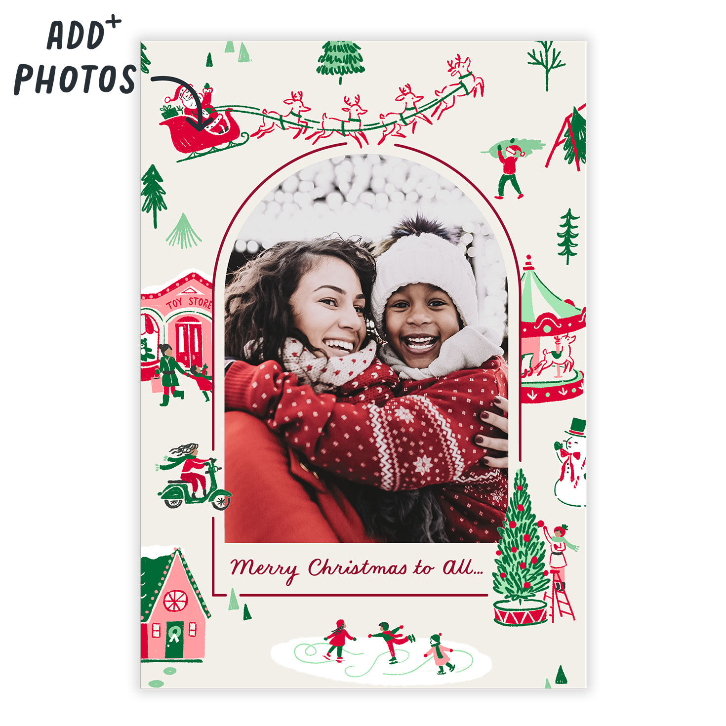 Vintage-Style Drawings Personalized Christmas Card Card Front indicating personalization image number 2
