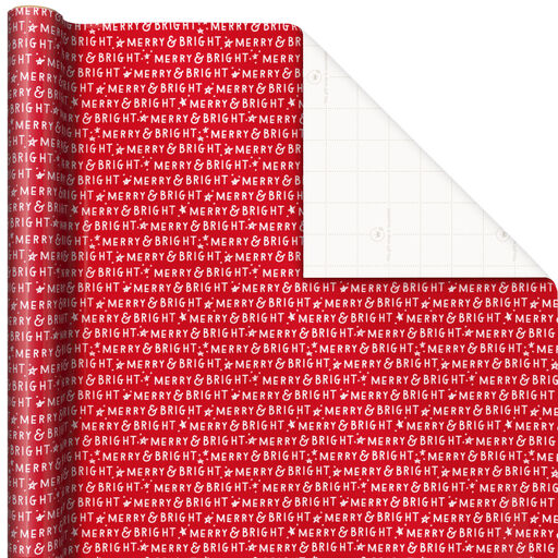 Merry & Bright on Red Christmas Wrapping Paper, 90 sq. ft., 