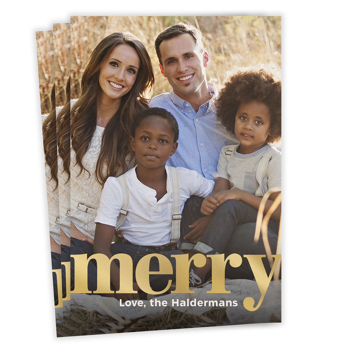 Gold Merry Flat Christmas Photo Card