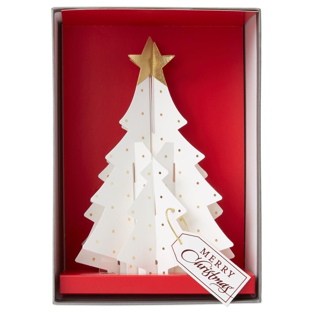 3 D White Christmas Tree Cards Box Of 5 Boxed 3 D White Christmas Tree Cards Box Of 5