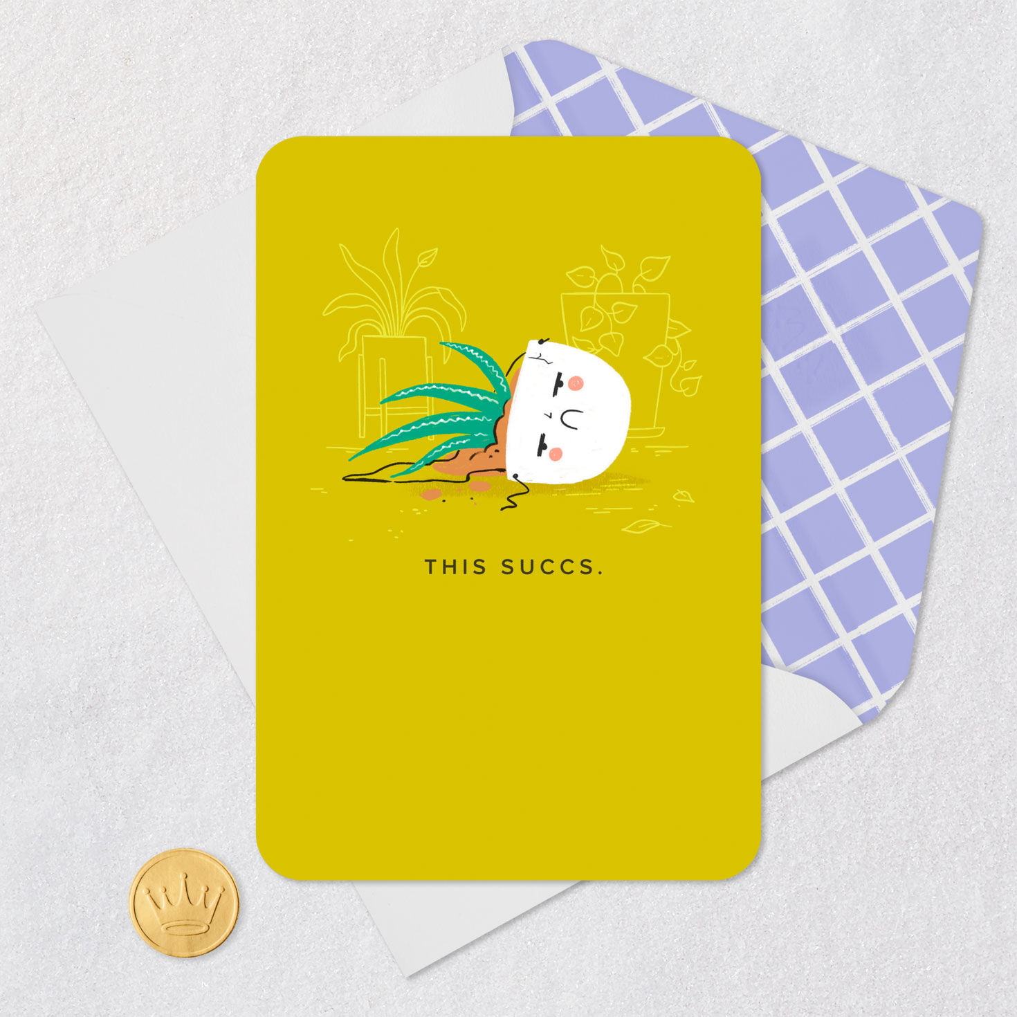 Succulent Plant in Broken Pot Encouragement Card Card Front with Envelope and Gold Seal image number 5