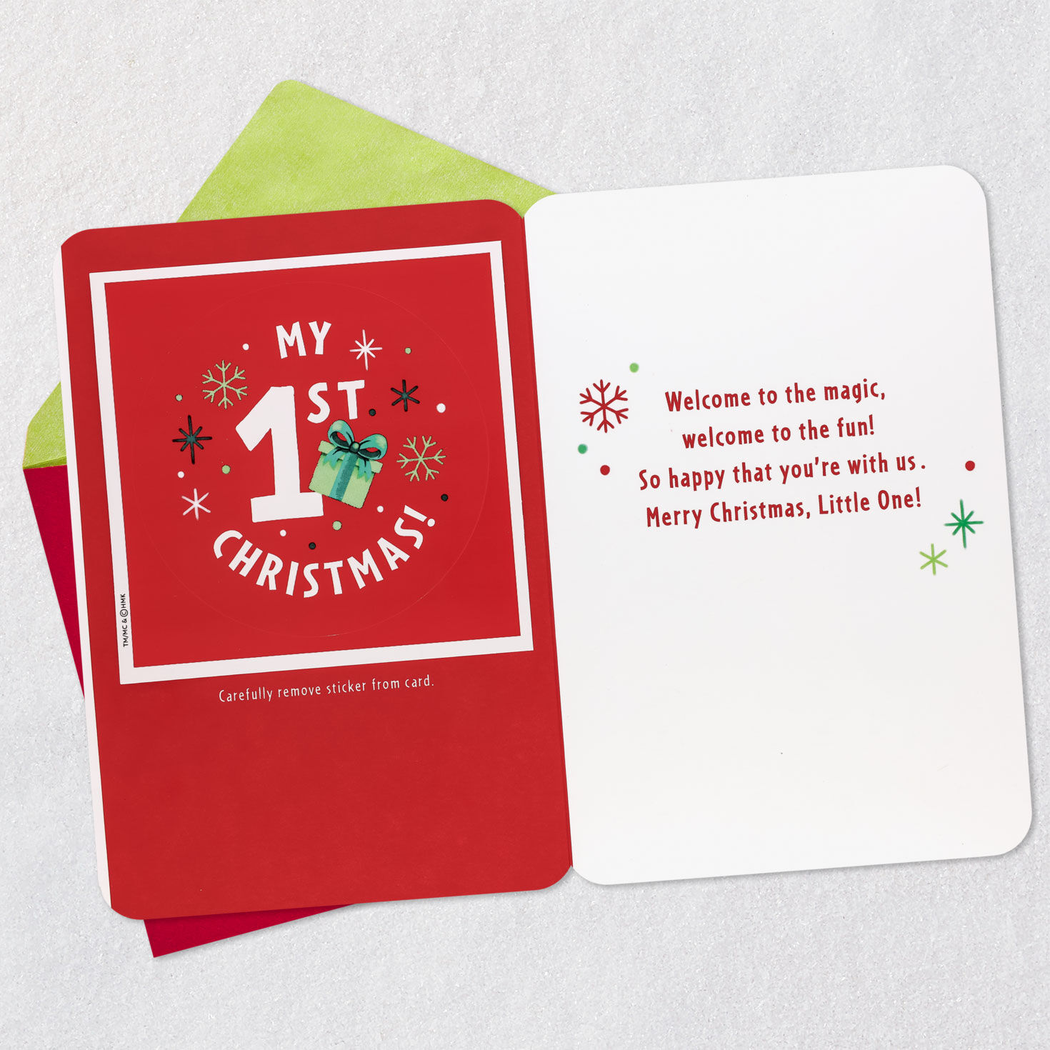 Teddy Bear 1st Christmas Card and Sticker for Baby Open card with envelope image number 3