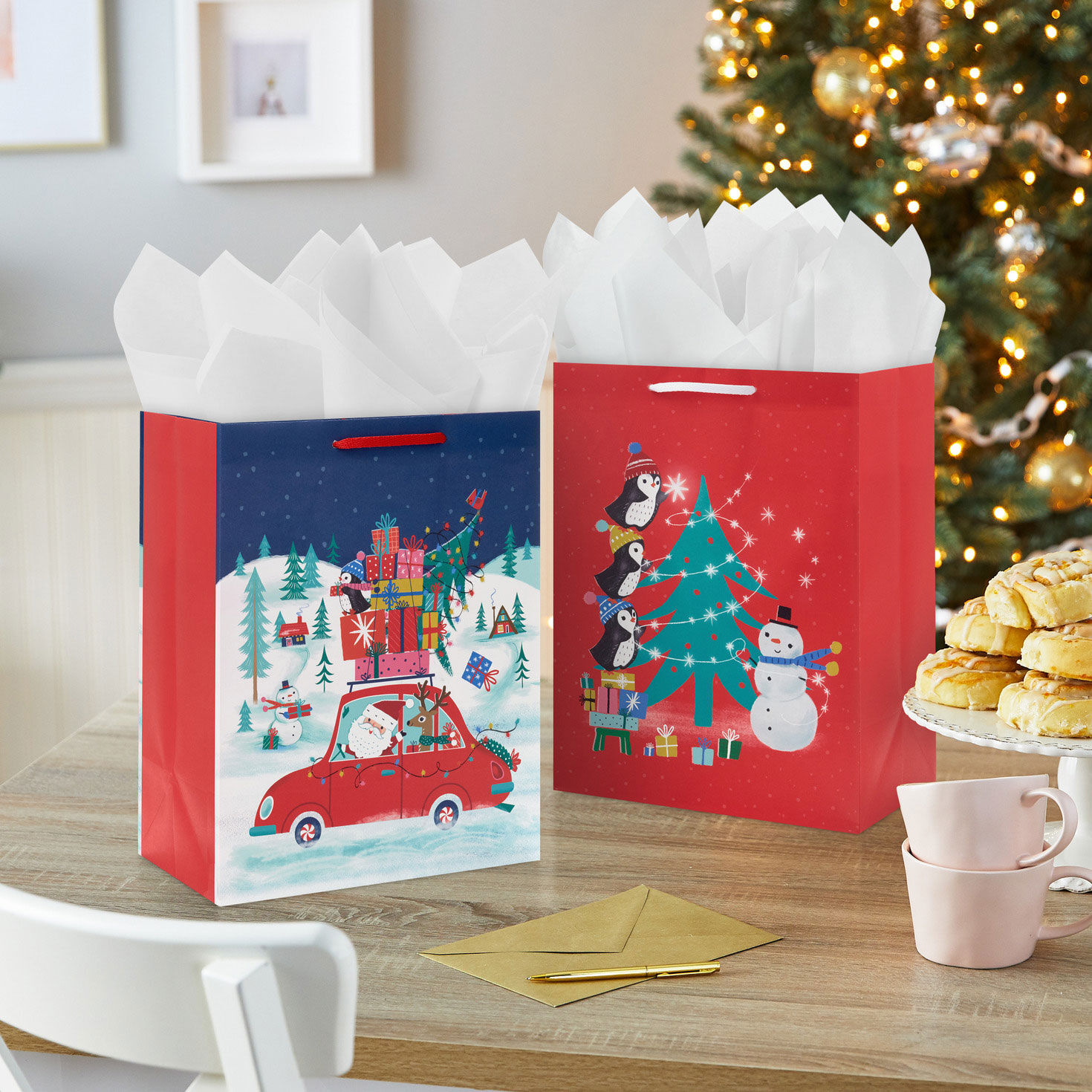 11.5" Penguin Holiday Fun 2-Pack Large Gift Bag Bundle, , large image number 2