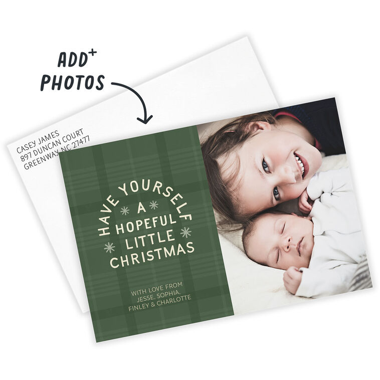 Green Plaid Personalized Christmas Photo Card Card with Envelope indicating personalization image number 2
