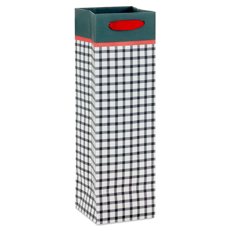 Black and White Check Holiday Wine Gift Bag back image number 6