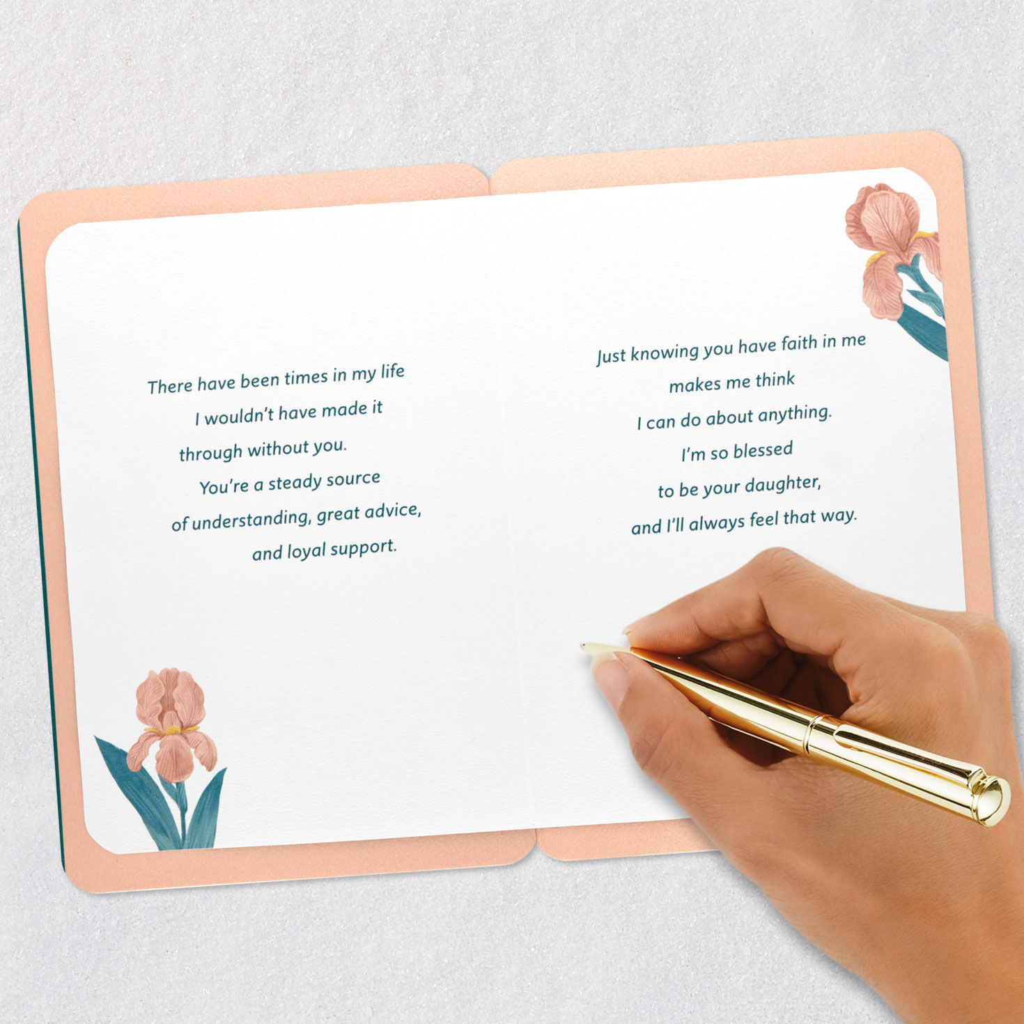 Pink Iris Flowers Mom Mother's Day Card From Daughter signing card image number 7