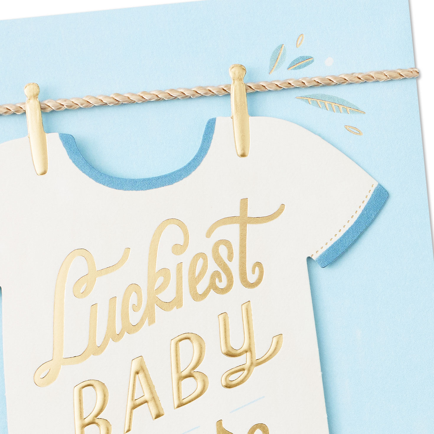Light Blue and Gold Outfit New Baby Shower Card Card Front Detail image number 4
