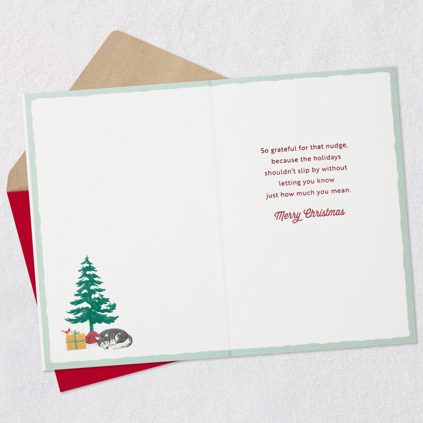 Snowy Sleigh and Husky Dog Christmas Card Open card with envelope image number 3