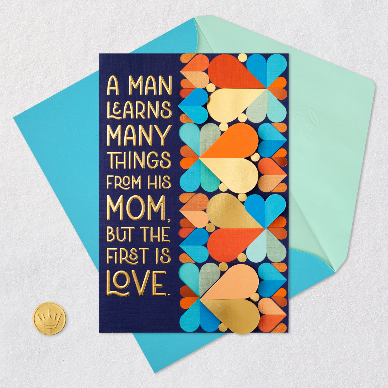 Colorful Hearts Mom Mother's Day Card From Son Card Front with Envelope and Gold Seal image number 6