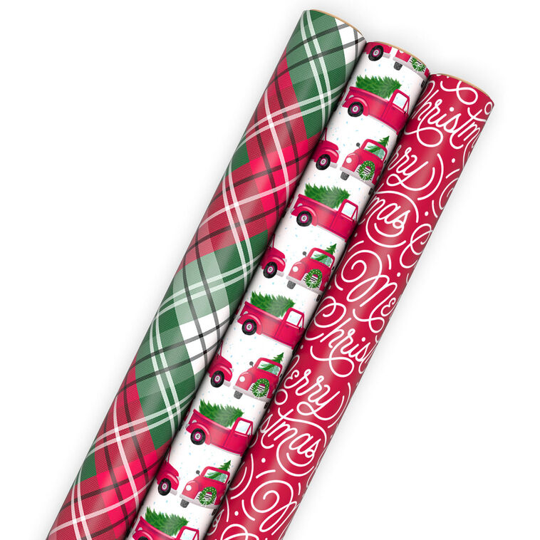 Vintage Classics 3-Pack Assortment Christmas Wrapping Paper Roll Bundle, 105 sq. ft. total
