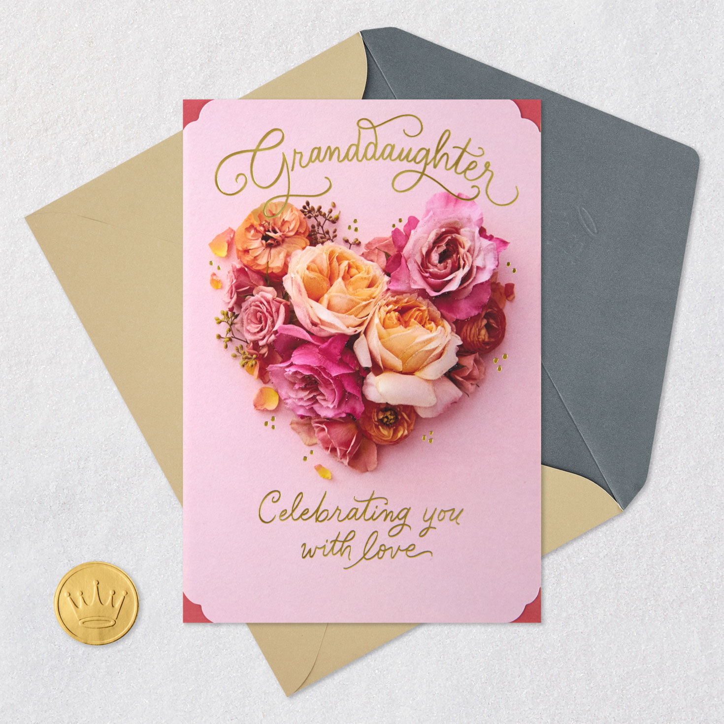 Floral Heart Granddaughter Wedding Card Card Front with Envelope and Gold Seal image number 5