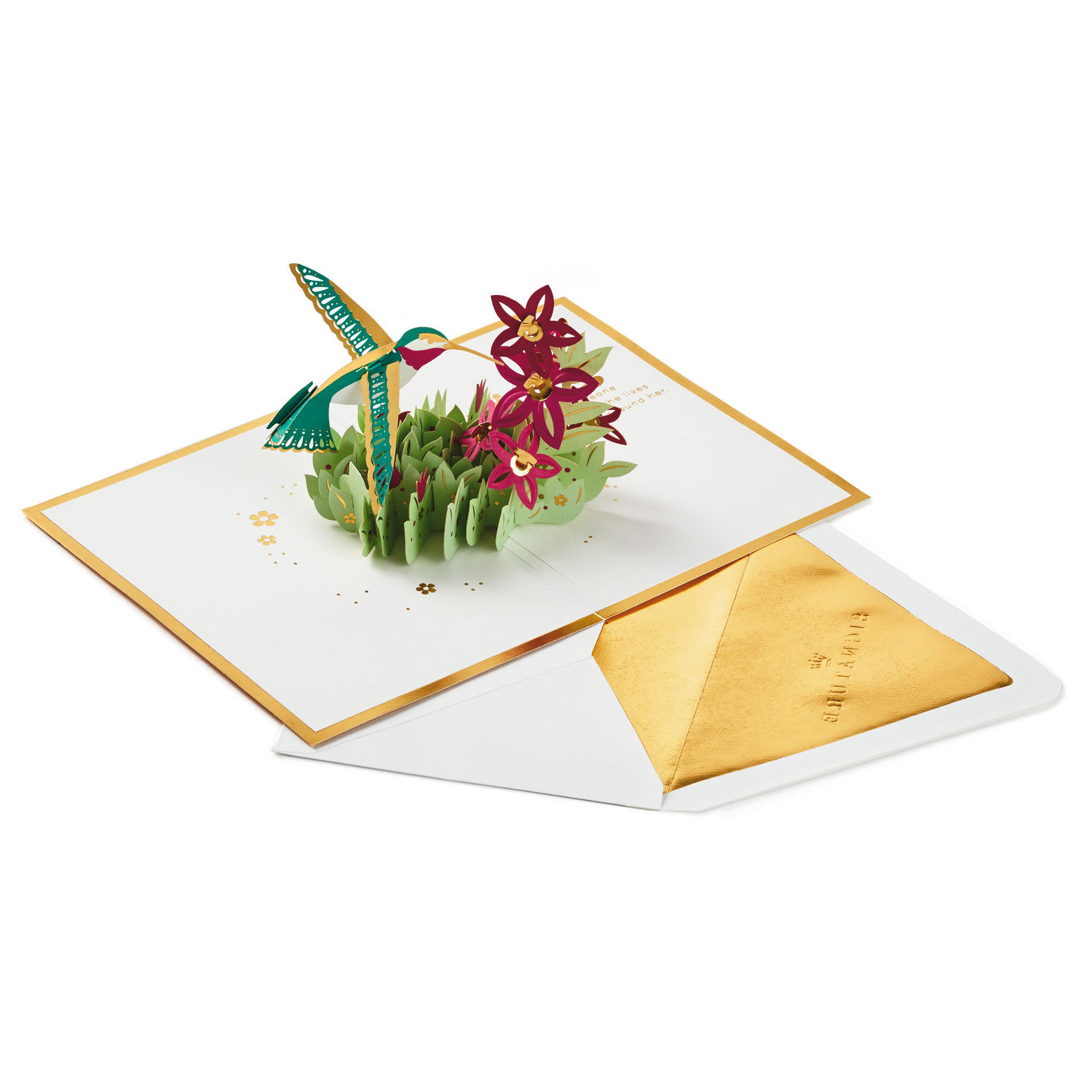 Hummingbird & Flowers 3D Pop-Up Mother's Day Card open card with envelope image number 2