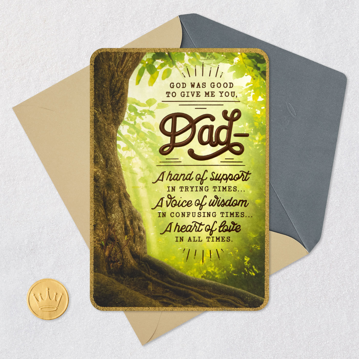 Sunlit Trees Religious Father's Day Card for Dad Card Front with Envelope and Gold Seal image number 5