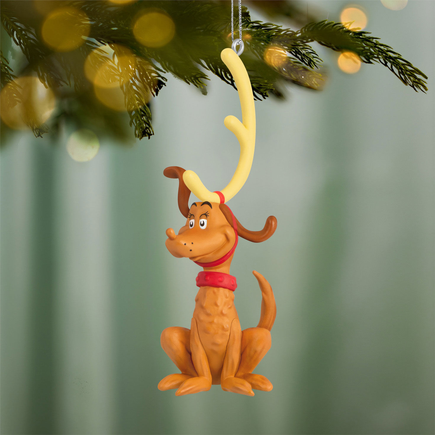 Grinch Max the Dog With Antler Keepsake Ornament hanging on tree image number 2