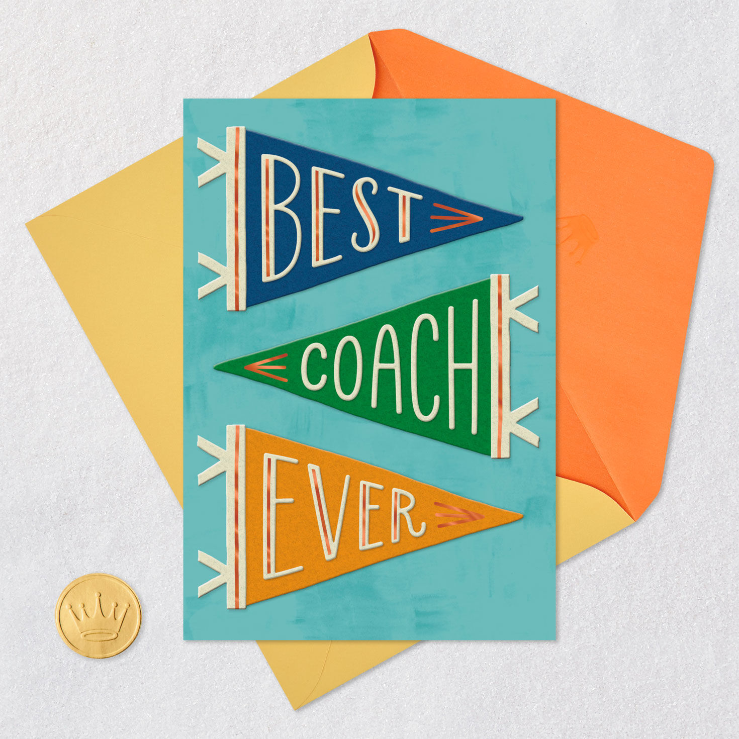 Pennants Thank You Card for Coach Card Front with Envelope and Gold Seal image number 5