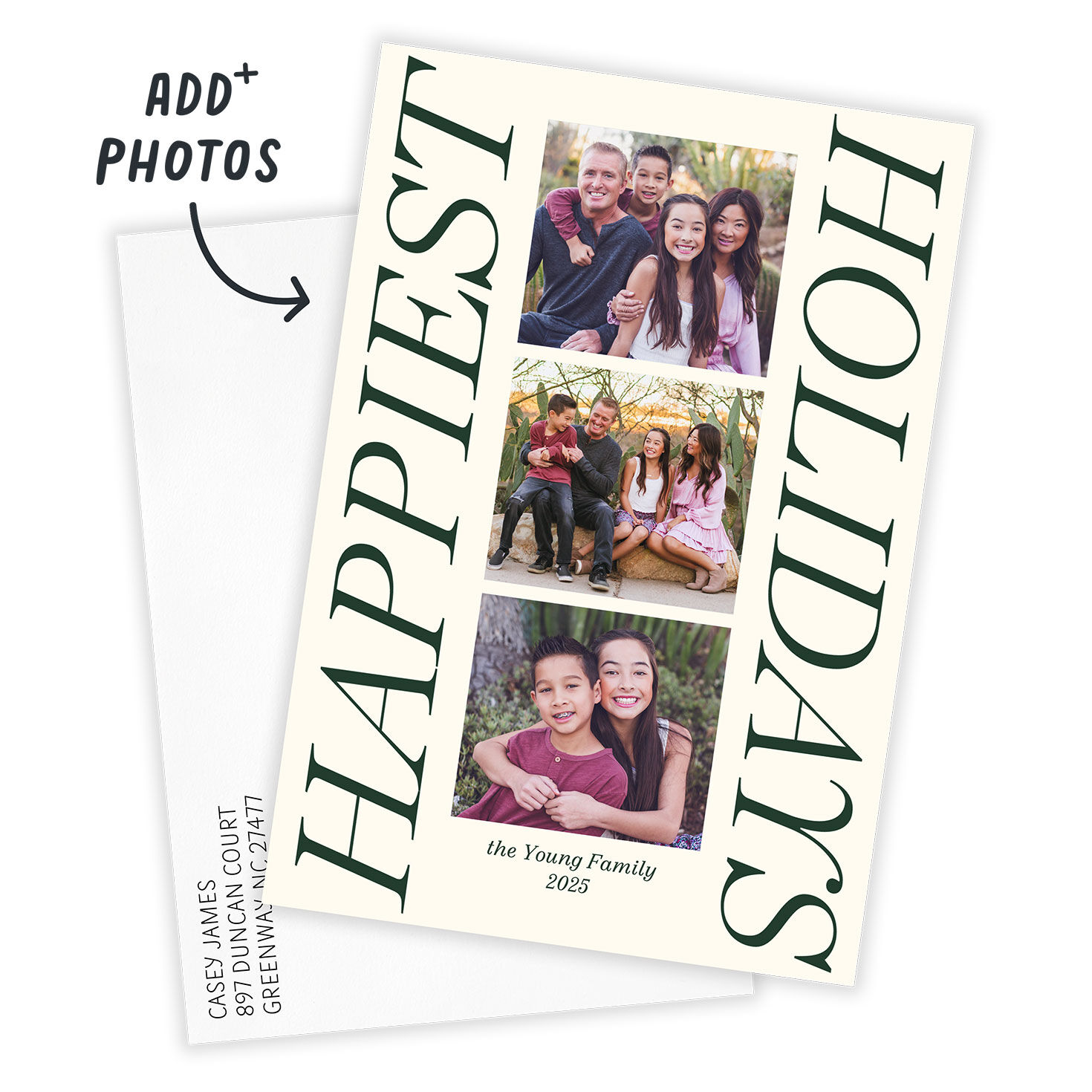 Green Lettering Flat Holiday Photo Card Card Front indicating personalization image number 2
