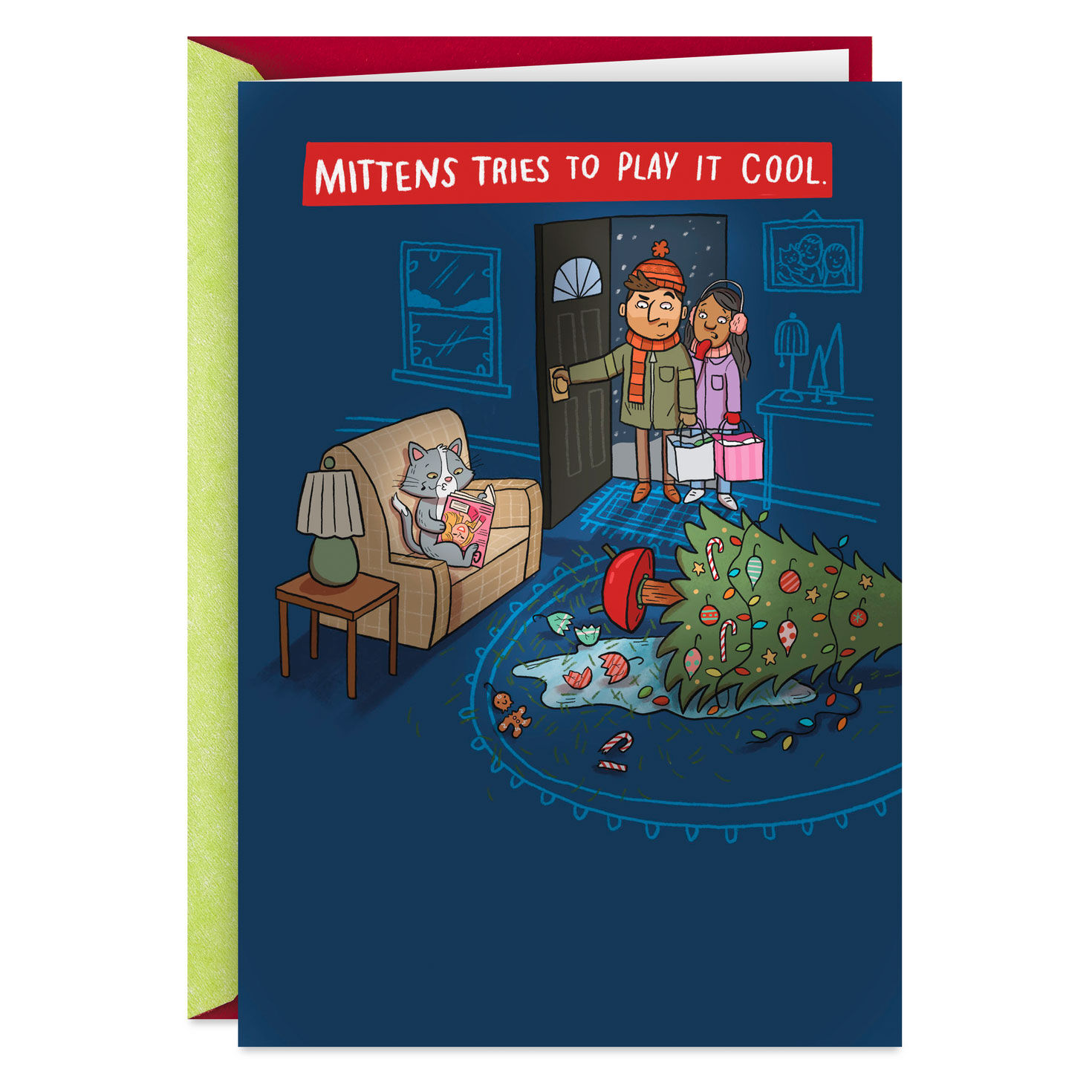 Mittens Plays It Cool Funny Christmas Card