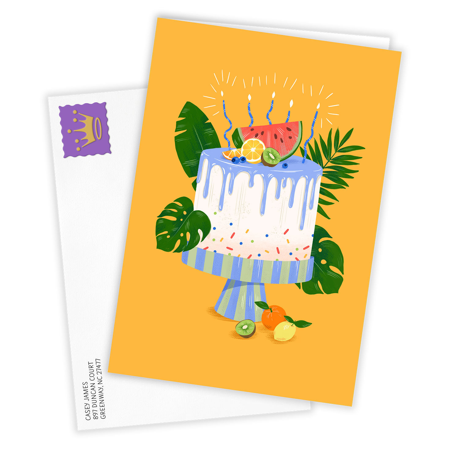 Cake With Watermelon Personalized Birthday Card Card Front with Envelope image number 2