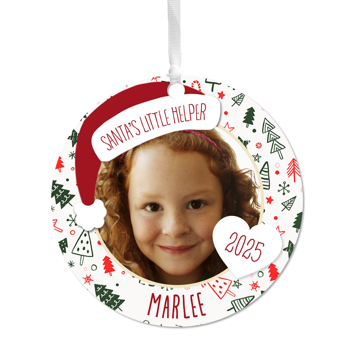Holiday Round Metal Personalized Ornament, Custom Photo and Text