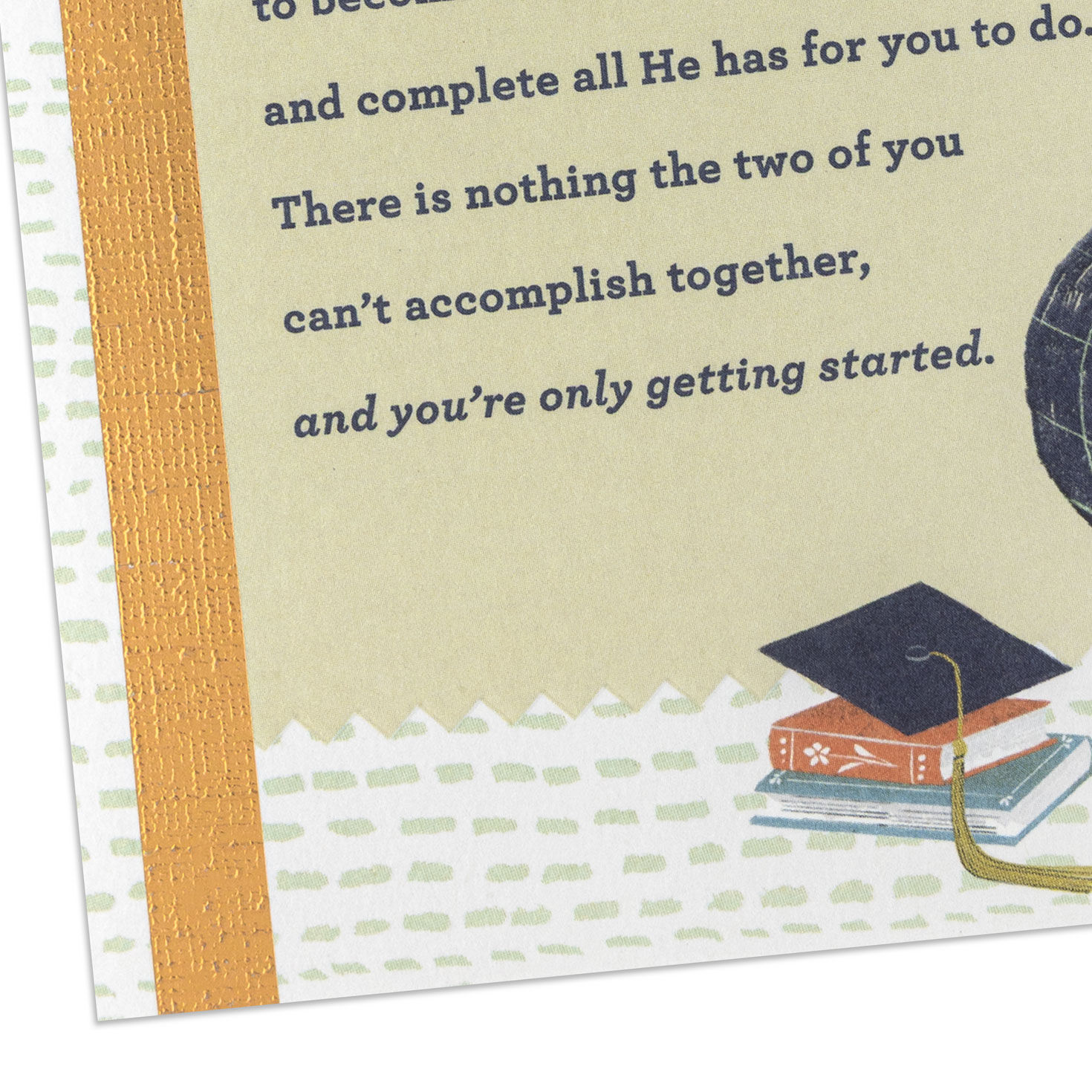 Globe, Mortarboard and Books Religious Graduation Card Card Front Detail image number 5