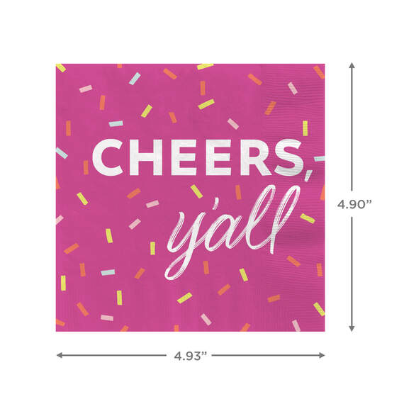 Bright Pink "Cheers Y'all" Cocktail Napkins, Set of 16, , large image number 2