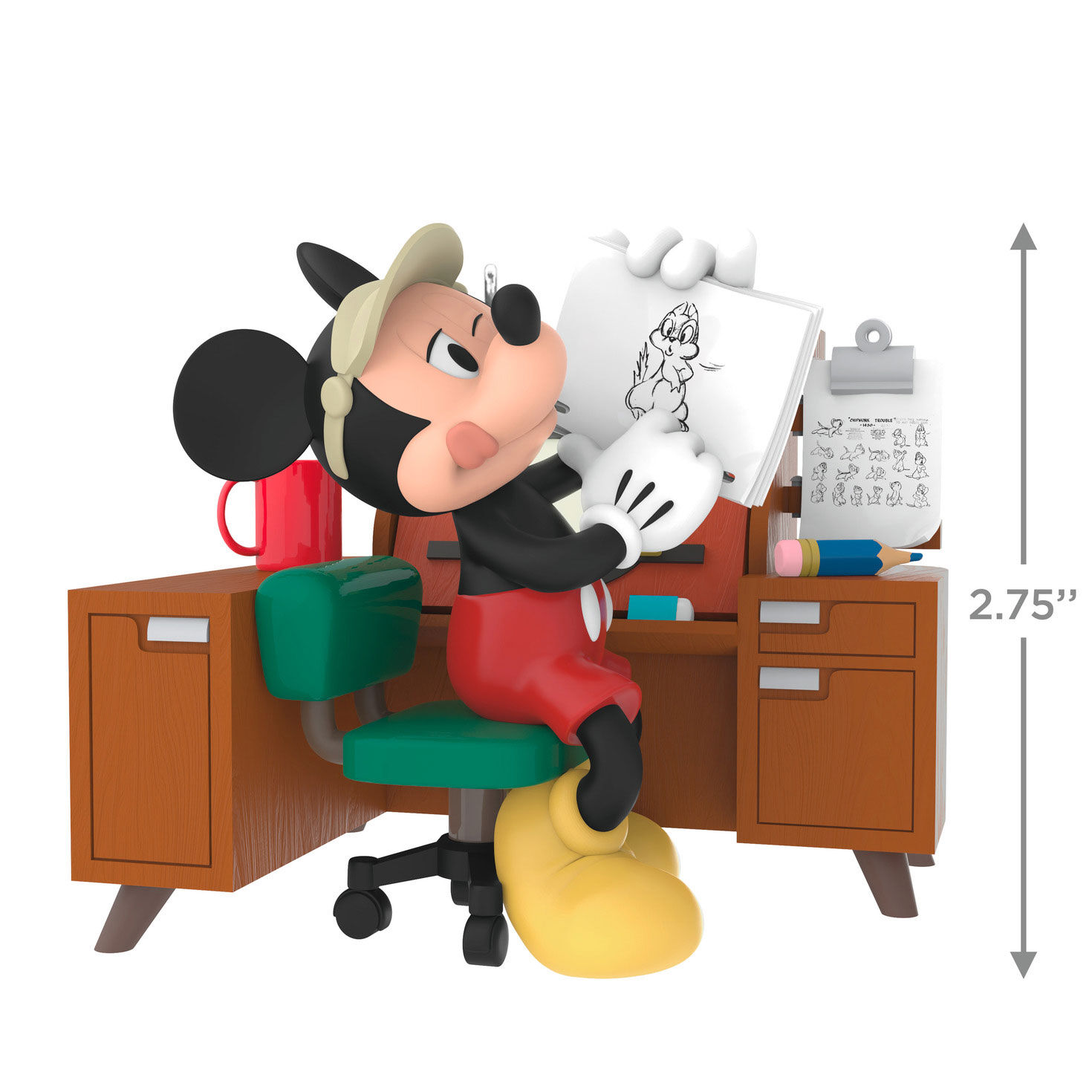 Mickey Sketching at Desk Keepsake Ornament measurement image number 3