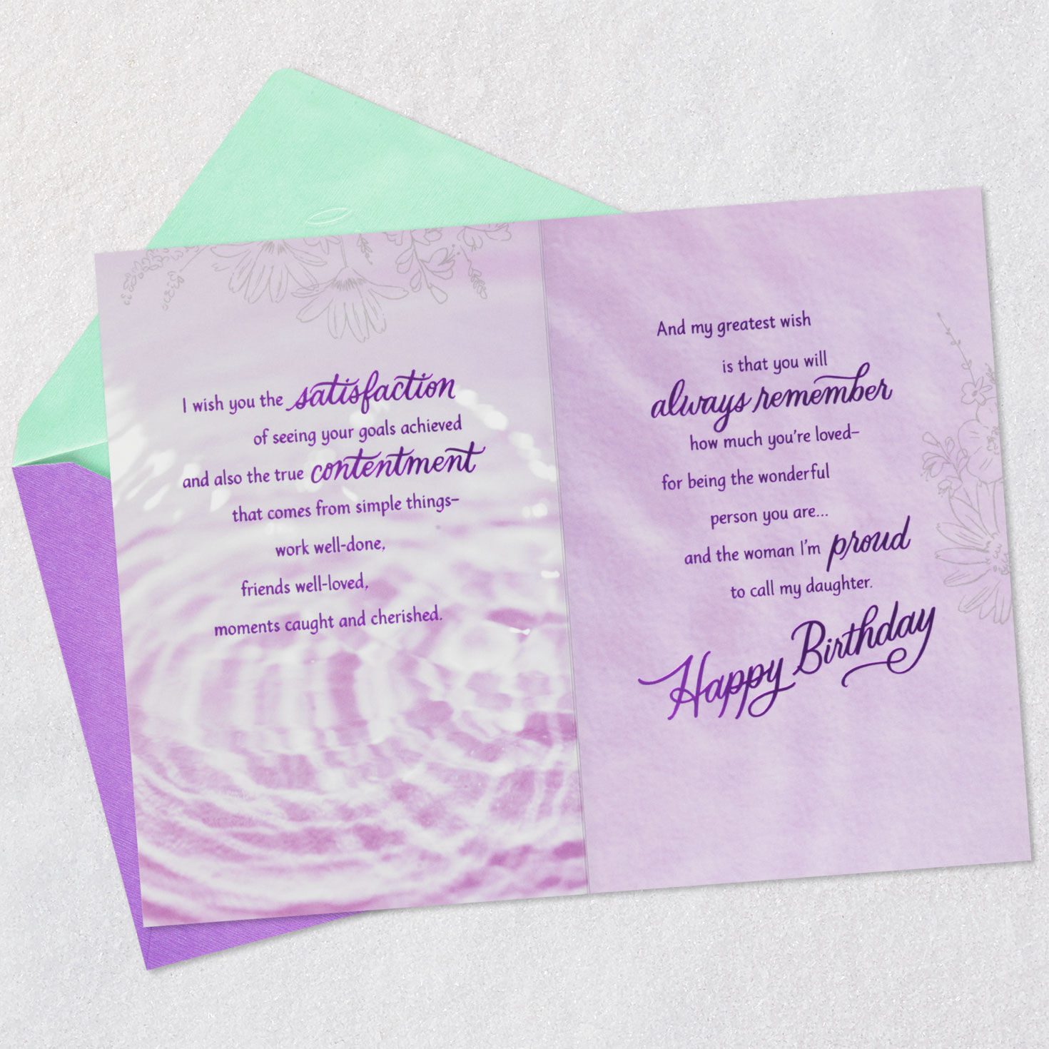 Daisy Flowers on Purple Daughter Birthday Card Open card with envelope image number 7