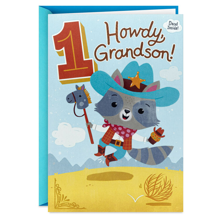 Round Up Some Fun First Birthday Card for Grandson With Decal