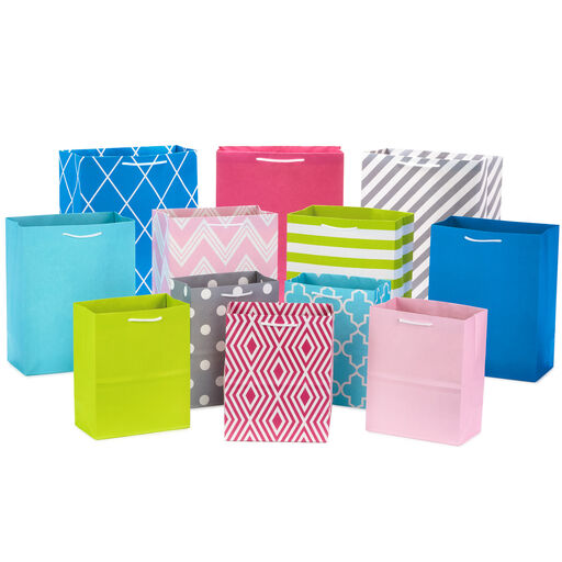 Assorted Designs and Sizes 12-Pack Gift Bags, 