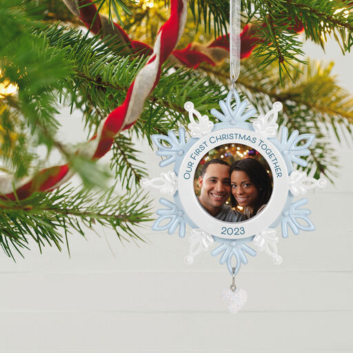 Our First Christmas Together Snowflake 2023 Photo Frame Ornament, 