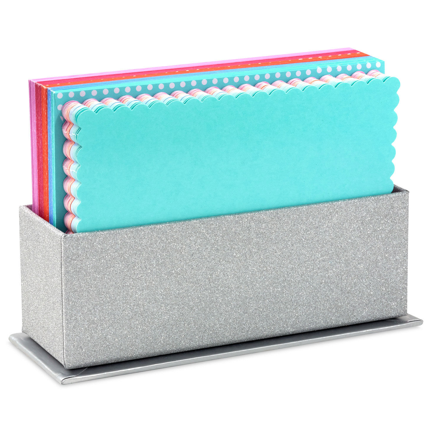 Scalloped Edge Assorted Blank Flat Note Cards in Caddy, Pack of 40