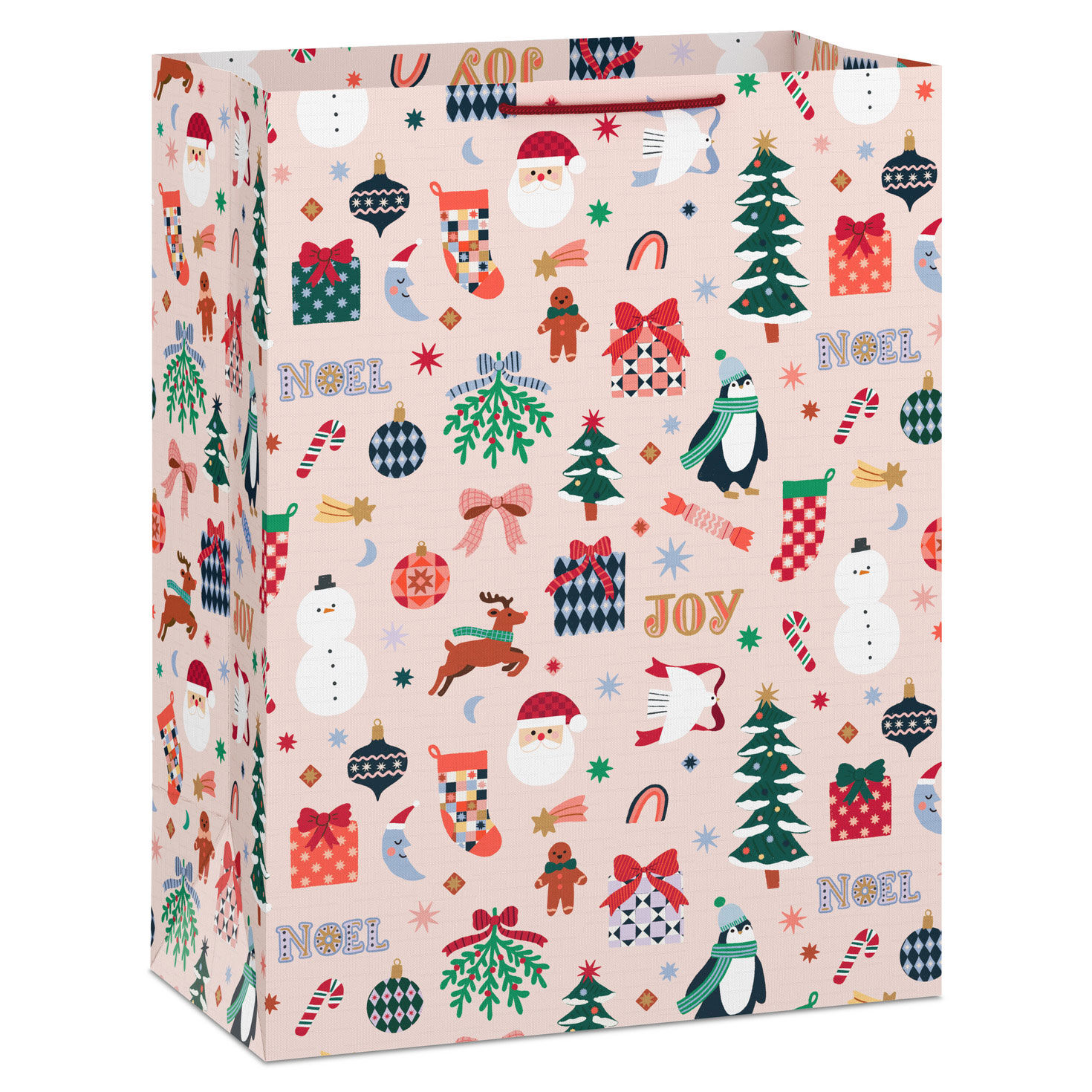 Cozy Icons on Blush Jumbo Christmas Gift Bag